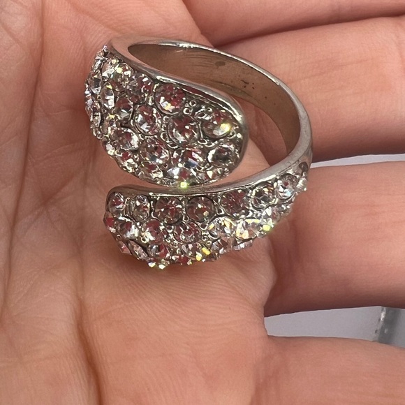 Vintage Clear Rhinestone Wrap Ring Size 6/7 Silver Tone - Picture 6 of 6